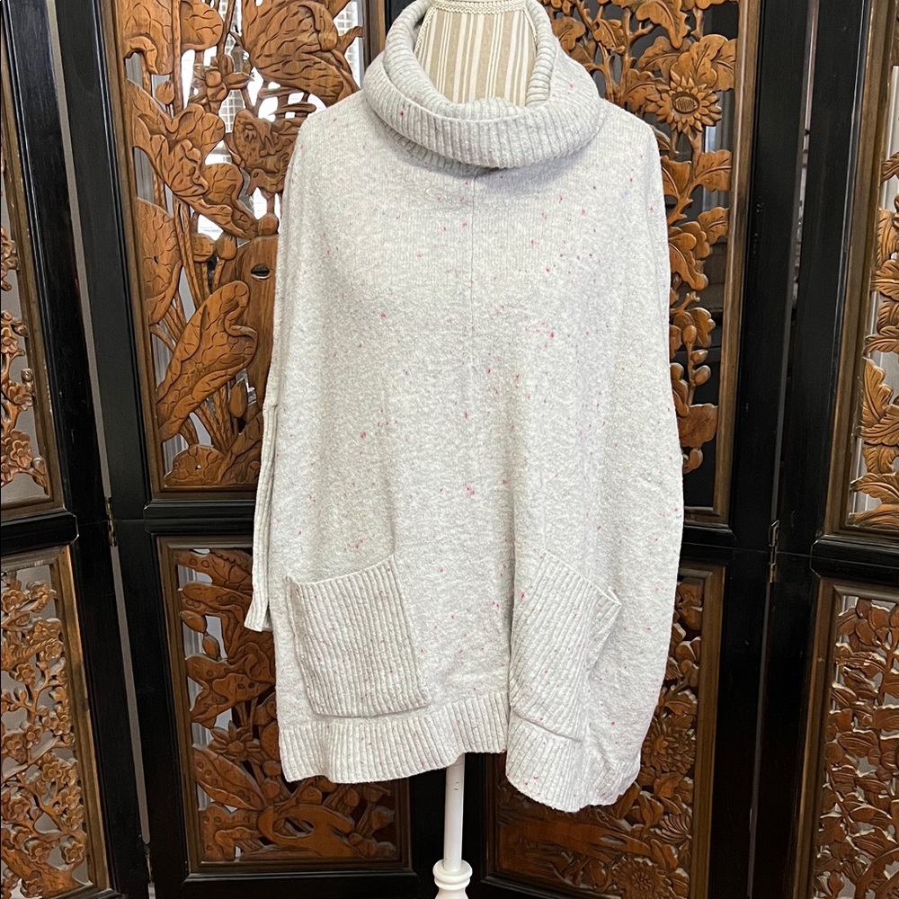 LOFT Speckled Light Gray Cowl Neck Sweater